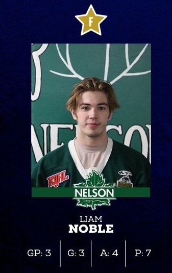 Nelson’s Liam Noble named KIJHL top forward of the week