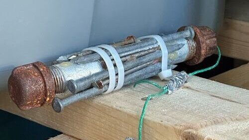 This is a photo of a pipe bomb transported to Nelson
