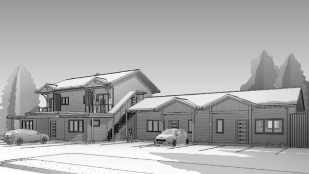 This is a photo rendering of Columbia Basin Trust’s planned six-unit rental housing project in Nakusp.